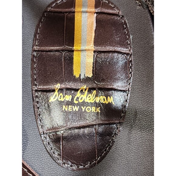 Sam Edelman Naomi Brown Croc Embossed T-Strap & Molded Footbed Sandals Size 9.5 - Picture 9 of 10